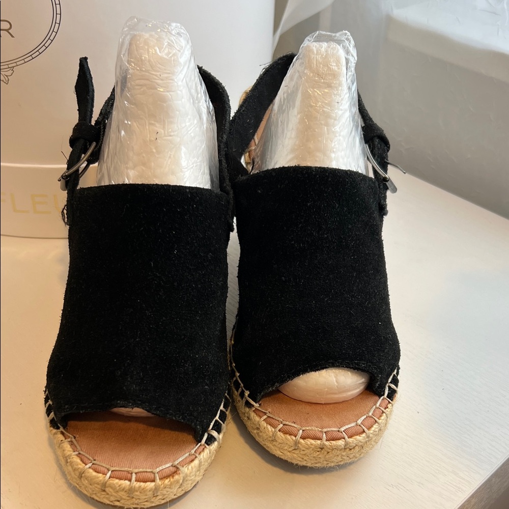 Toms Black Suede Espadrille Wedges